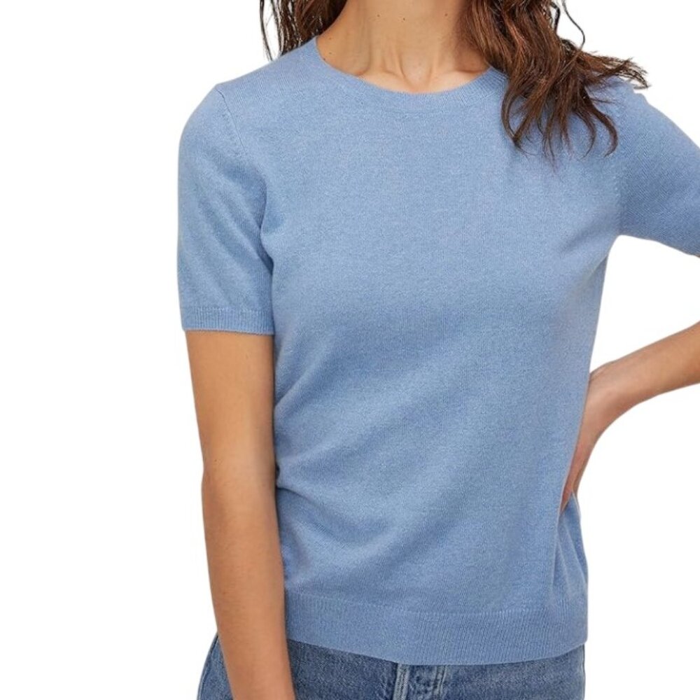 State 100% Pure Cashmere Blue Short Sleeve Crewneck Sweater M, Worn Once